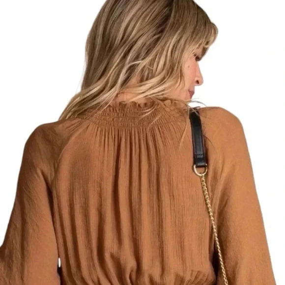 WISHLIST APPAREL | Long Sleeve Smocked Waist Boho Blouse | V-neck Flowy Top | S - Picture 7 of 8